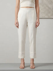 White Cotton Lace Detail Straight Pants for Women – Aaronee