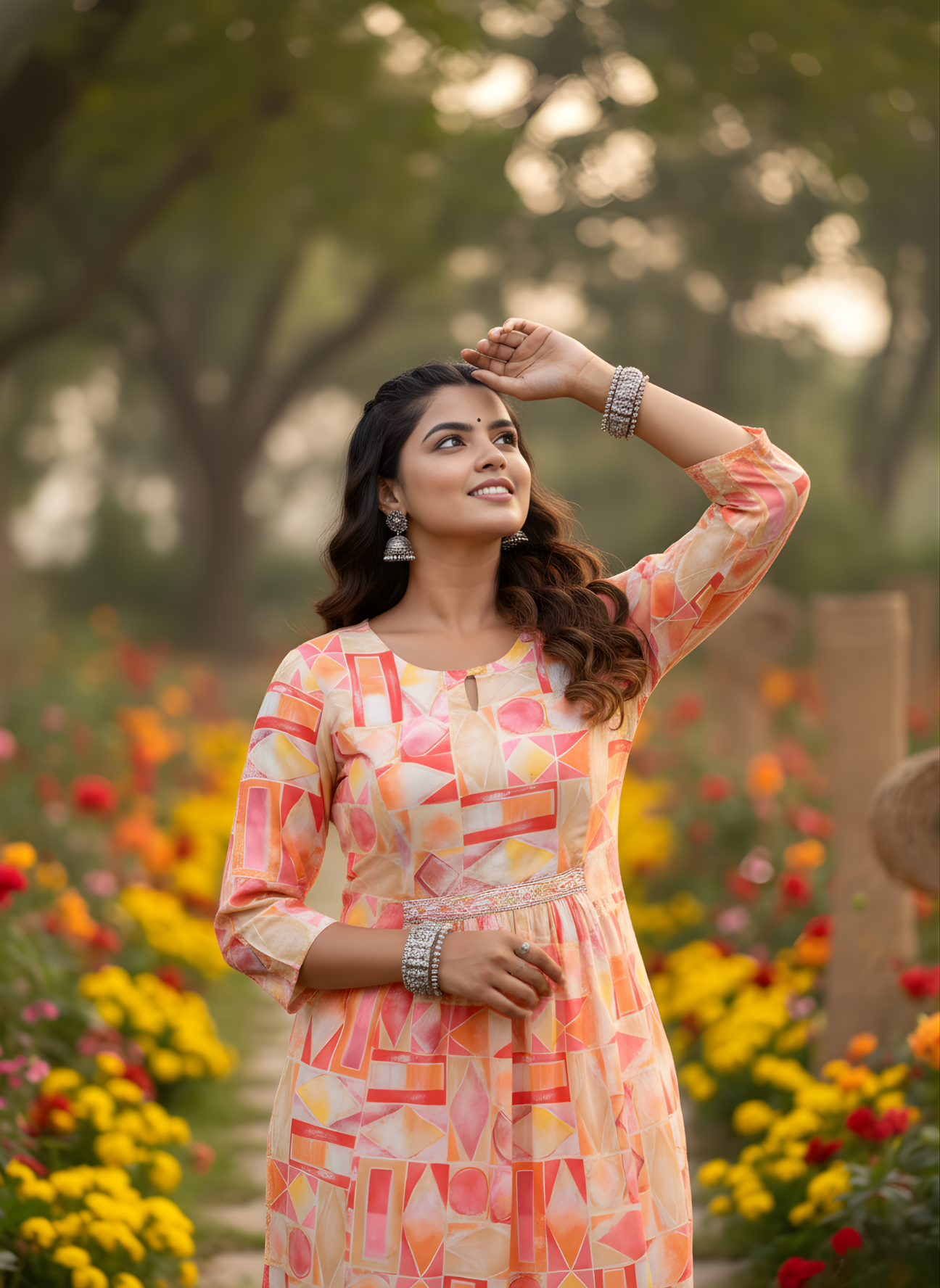 Abstract Print Kurti Set for Women