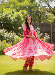 Aaronee Pure Cotton Anarkali Dupatta Set – Elegant Ethnic Flared Suit for Women