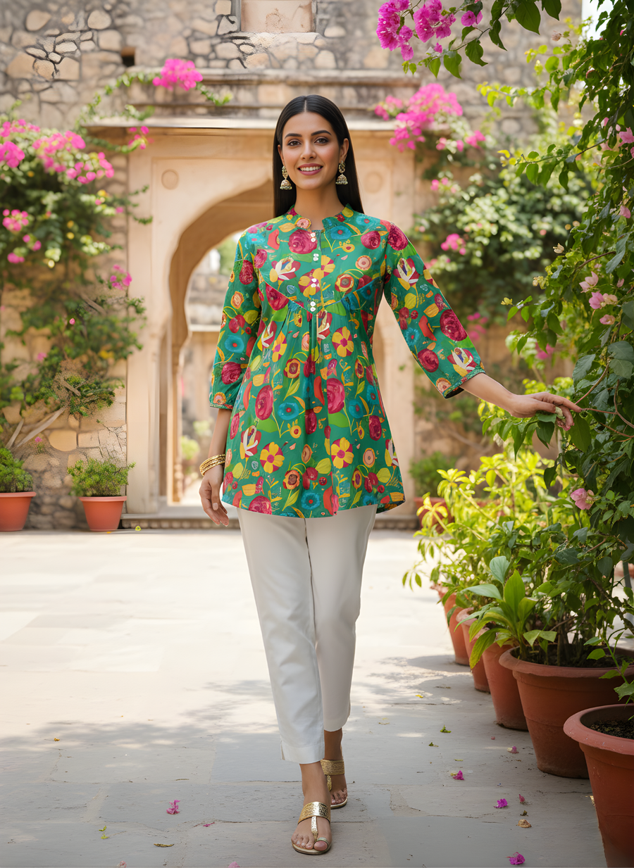 Aaronee Multi-colour Floral Printed Kurti