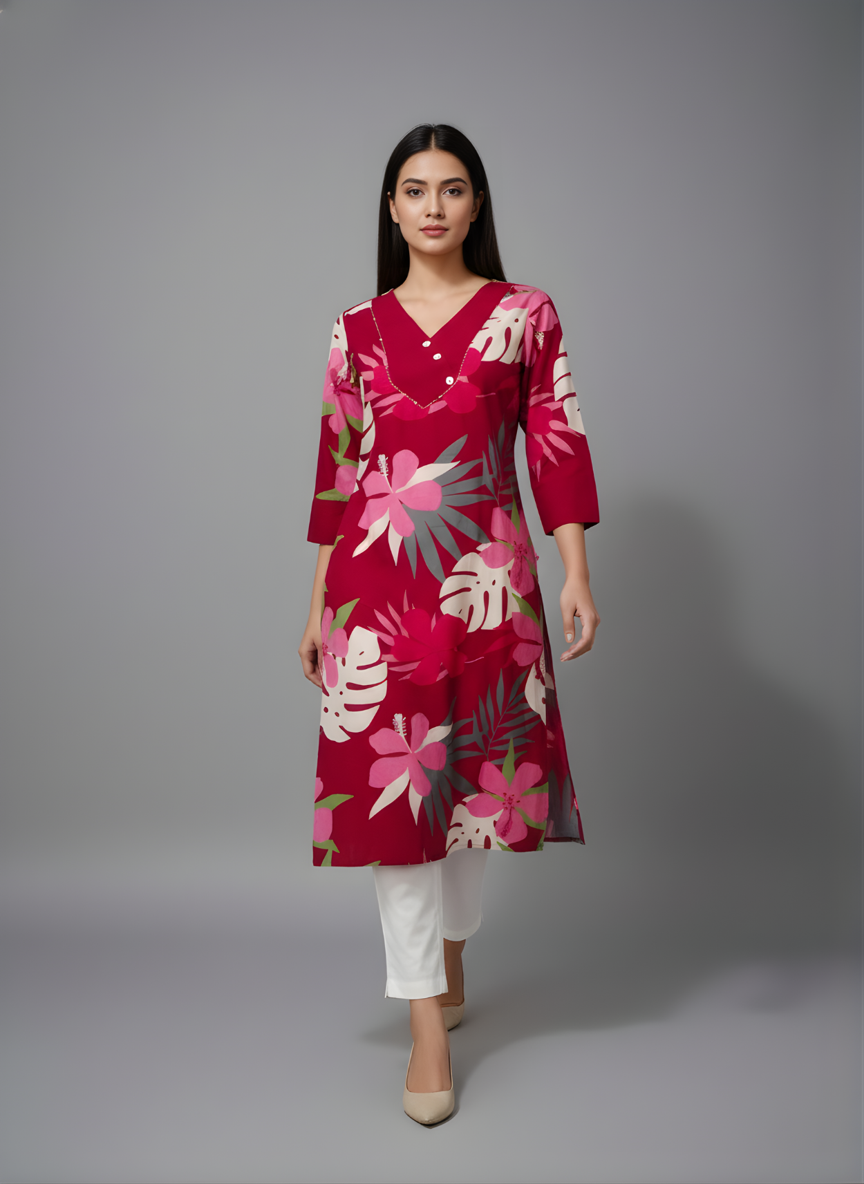 Red Pure Cotton Floral Kurta Set for Women – Aaronee