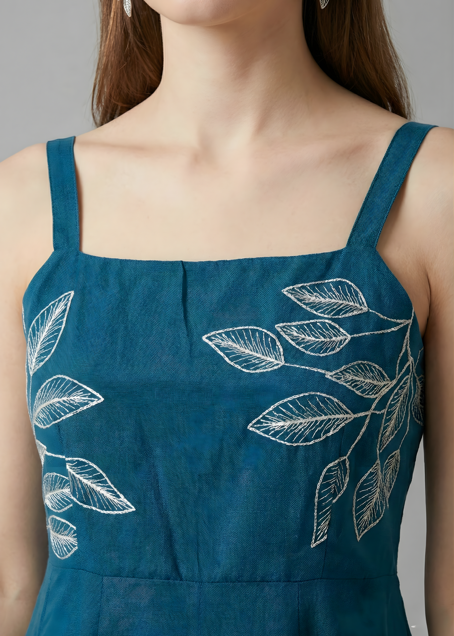 Comfortable teal summer cotton dress