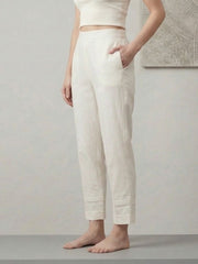White Cotton Lace Detail Straight Pants for Women – Aaronee