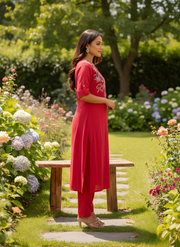 Red Embroidered Kurta Pant Set – Aaronee Ethnic Wear