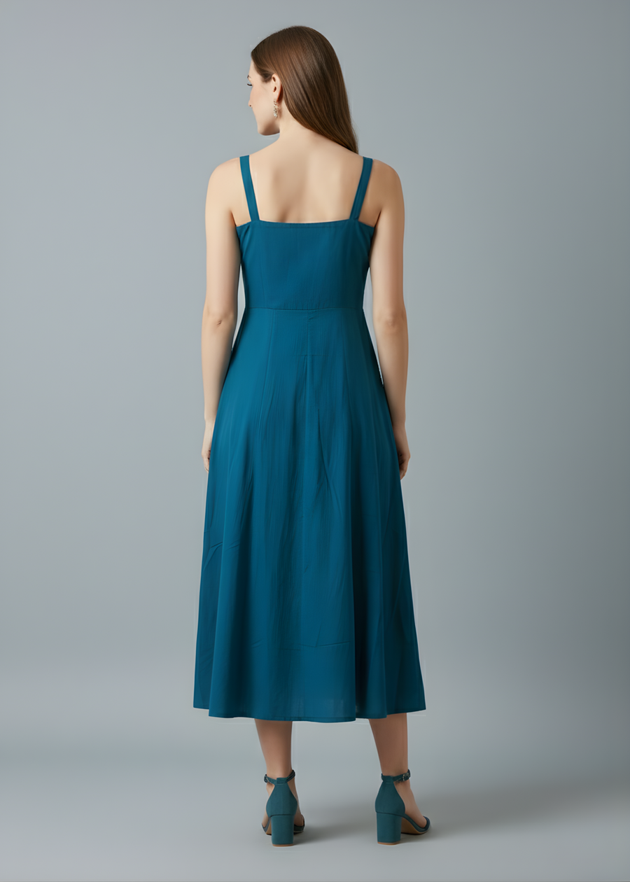 Teal A-line midi for women