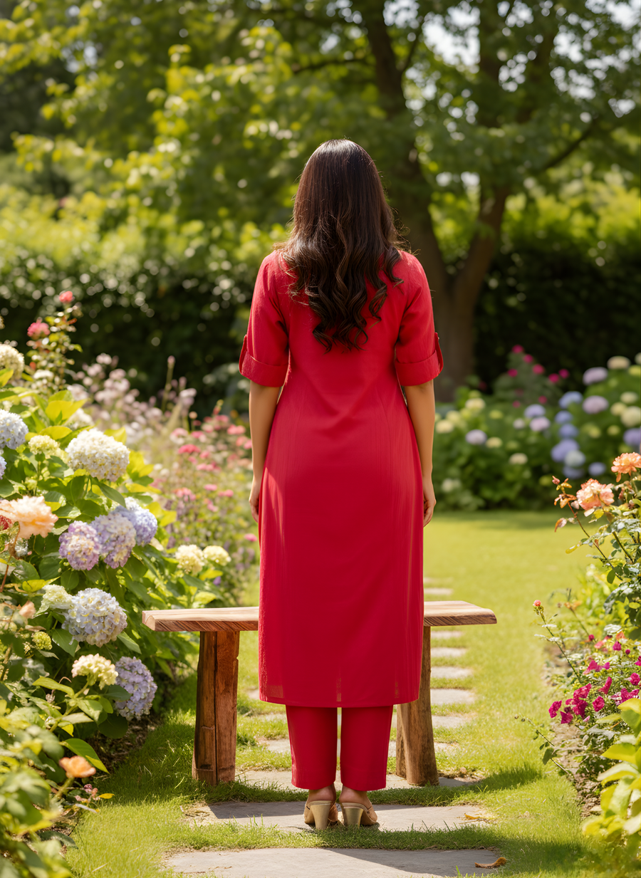 Red Embroidered Kurta Pant Set – Aaronee Ethnic Wear