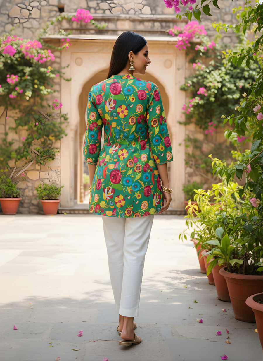 Aaronee Designer Green Floral Printed Top