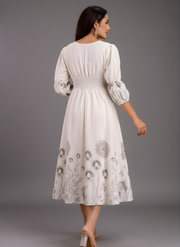 Hand-block style grey printed kurti dress