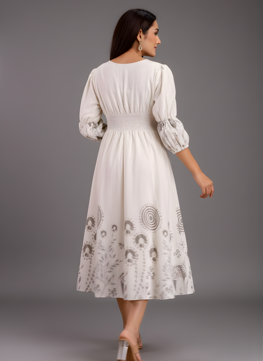 Hand-block style grey printed kurti dress