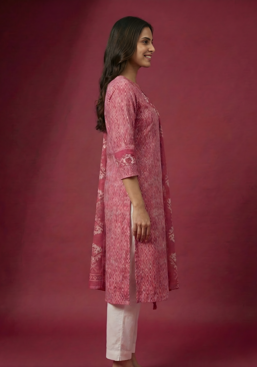 Aaronee rose pink kurti dupatta front view