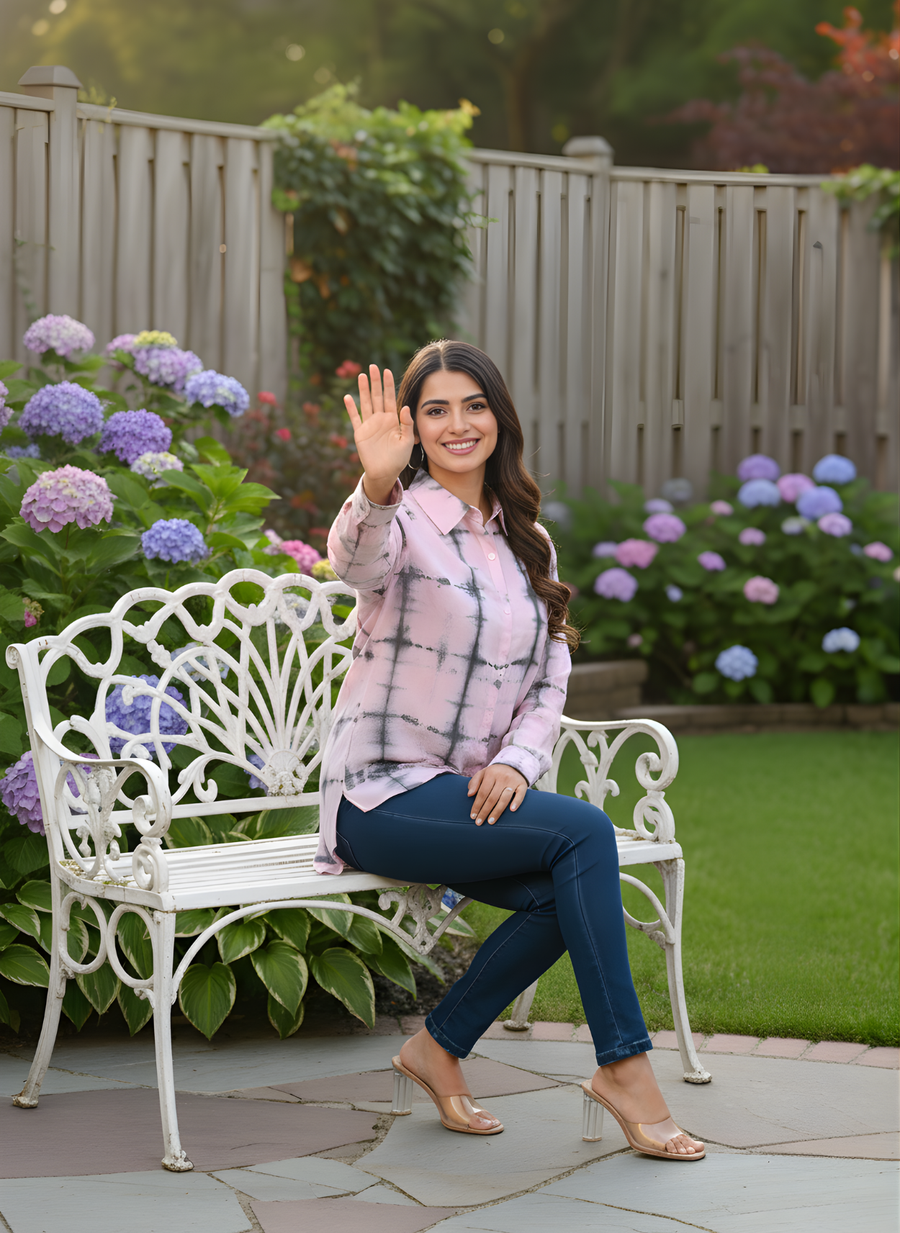 Pink Tye and Dye Shirts for Women in Indo-Western Style