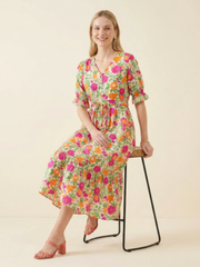Elegant casual floral midi dress by Aaronee