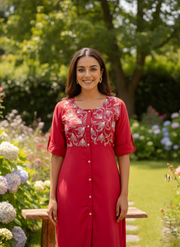 Red Embroidered Kurta Pant Set – Aaronee Ethnic Wear