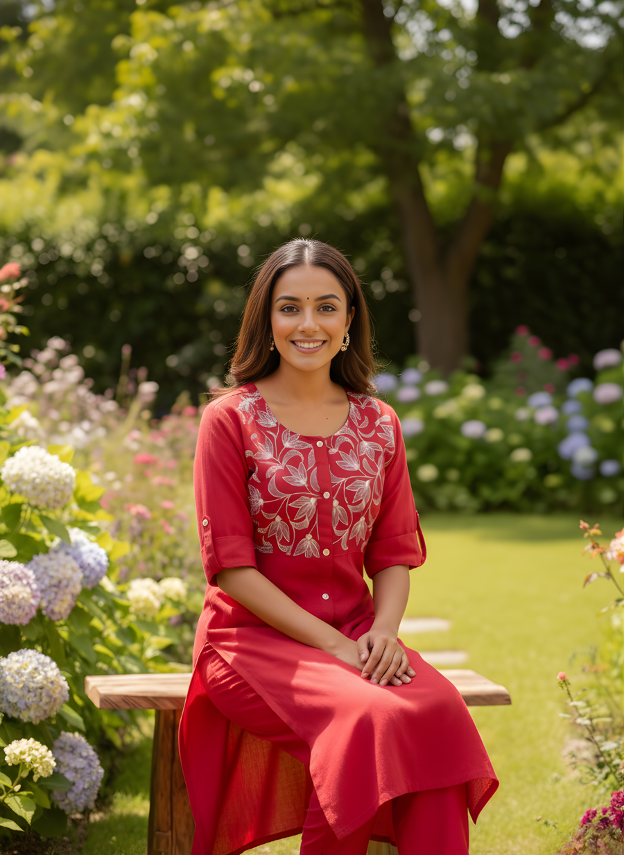 Red Embroidered Kurta Pant Set – Aaronee Ethnic Wear