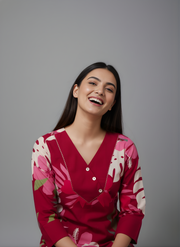 Pure Cotton Red Floral Ethnic Wear Set for Women