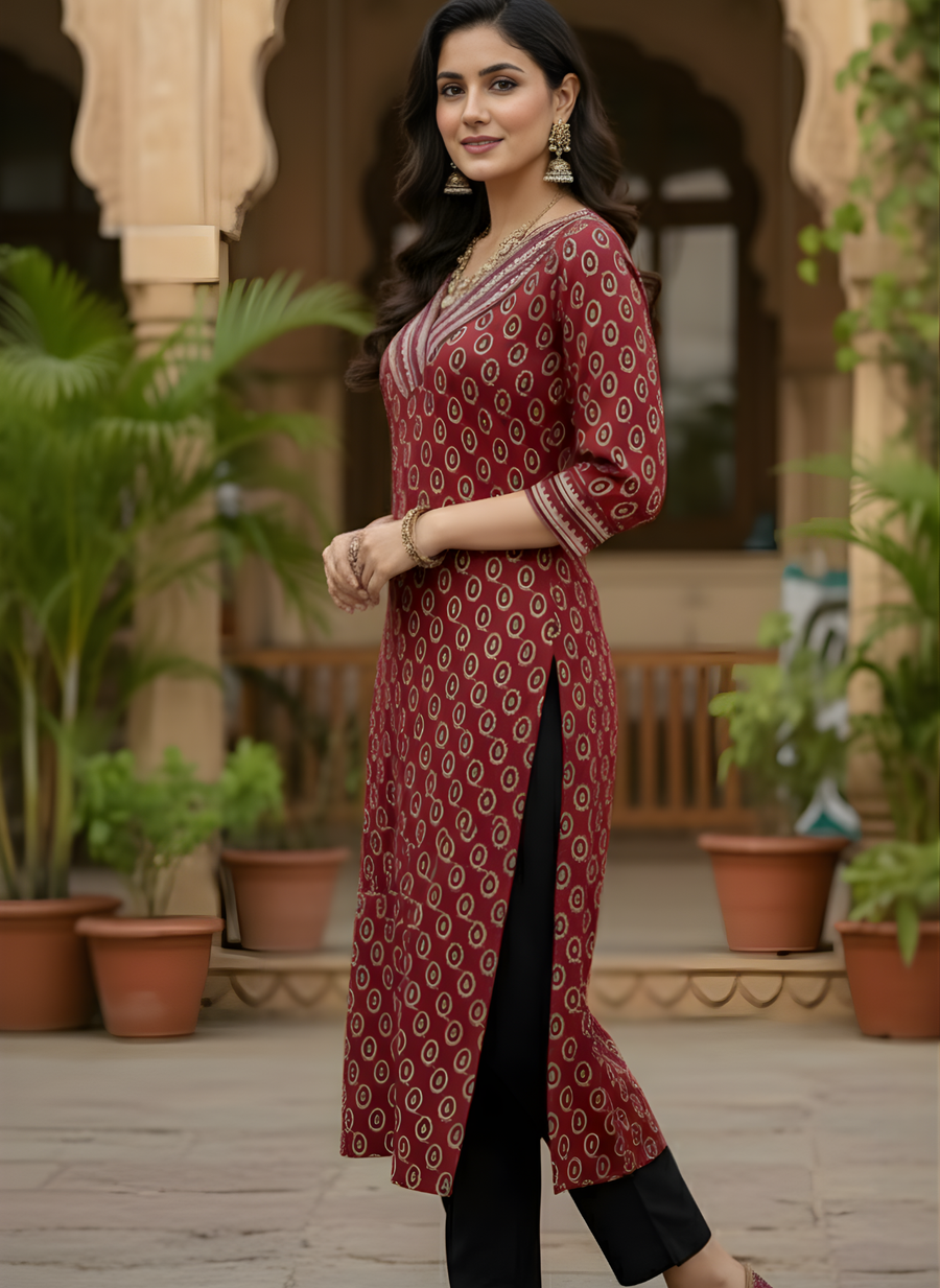 Pure Cotton Ethnic Kurti in Maroon – Aaronee