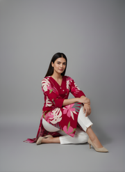 Trendy Red Botanical Print Kurta Set – Aaronee