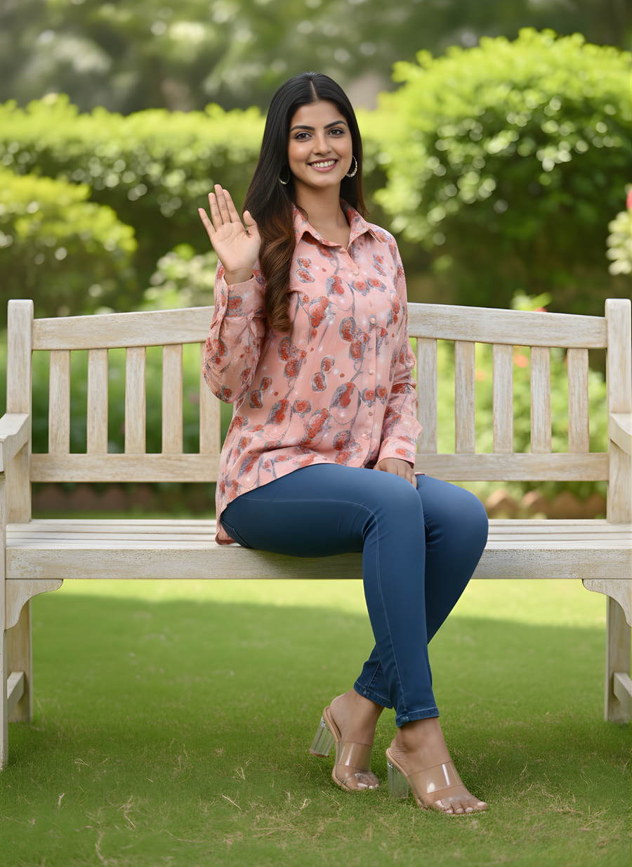 Latest Pink Foil Print Stylish Shirts for Women