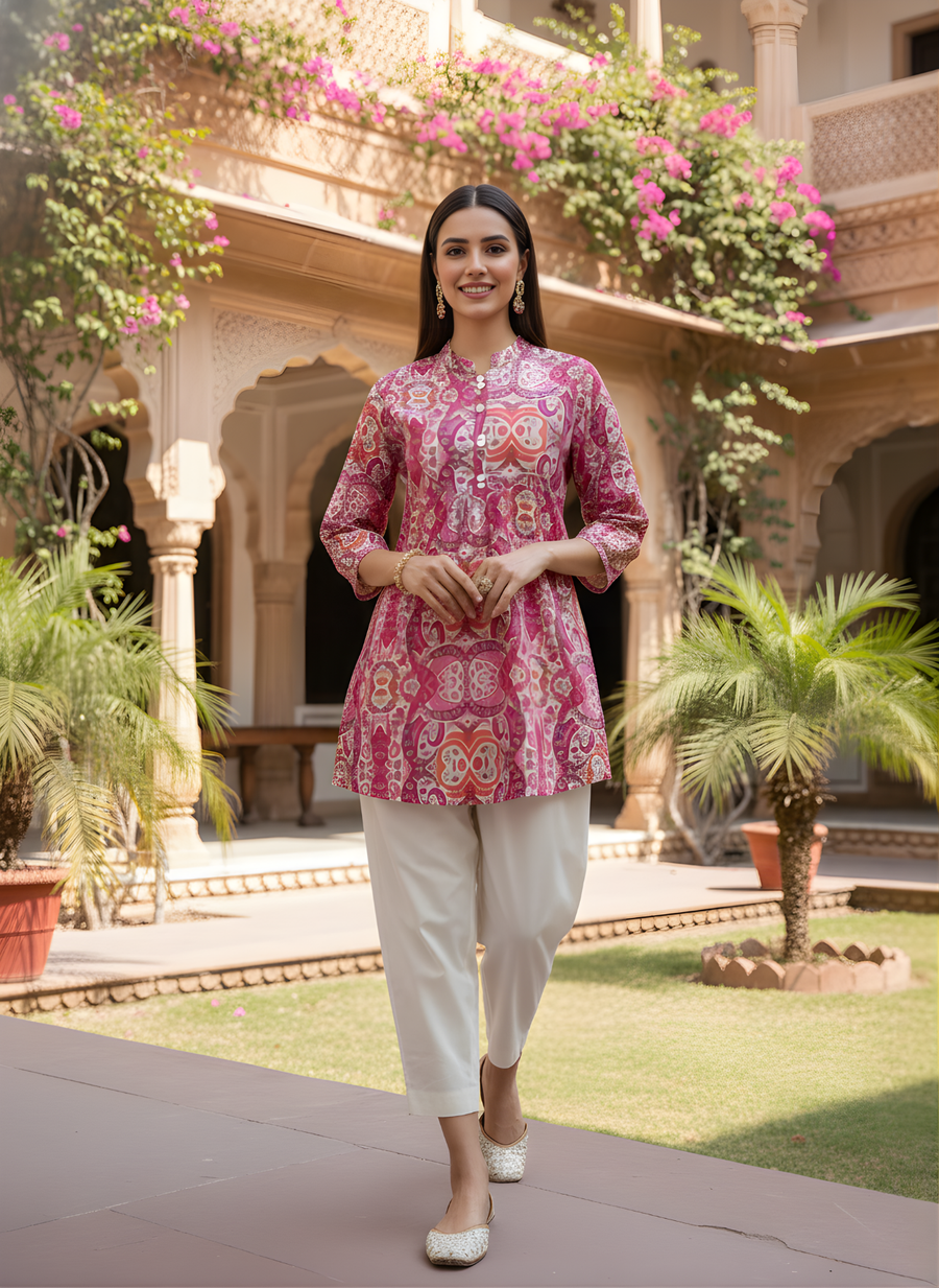 Aaronee Premium Cotton Pink Ethnic Kurti