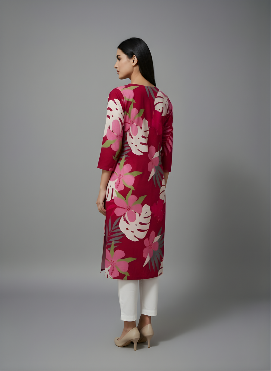 Elegant Red Long Kurta with Pants – Aaronee