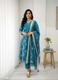 Aaronee Teal Blue Handblock Printed Pure Cotton Kurta Dupatta Set for Women