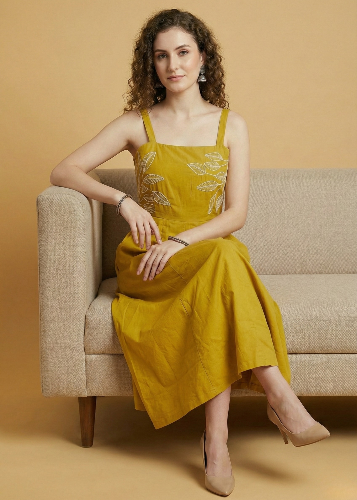 Stylish mustard cotton summer dress