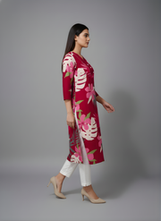 Red Floral Pure Cotton Kurta Set for Ladies