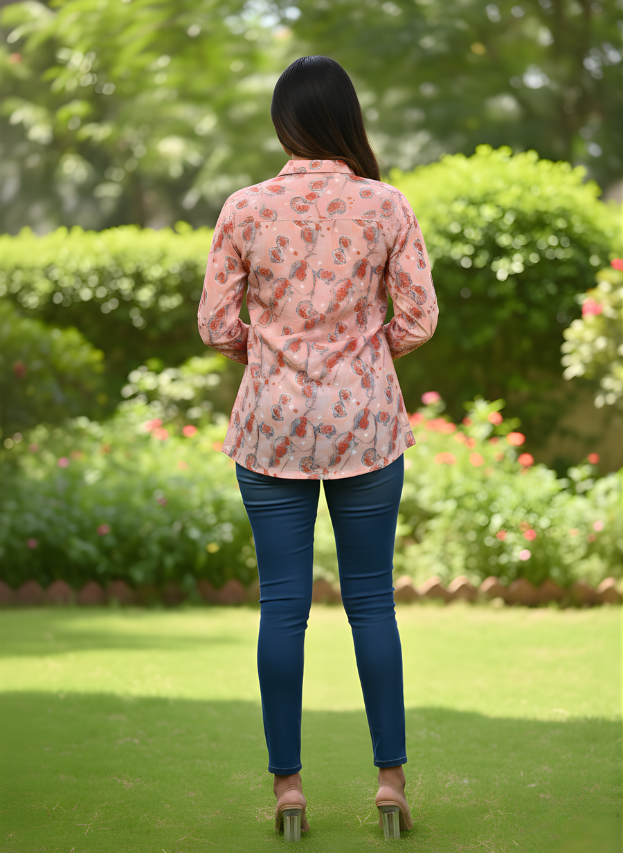 Latest Pink Foil Print Stylish Shirts for Women