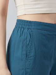 Blue Cotton fabric Lace Detail Straight Pants for Women - AARONEE