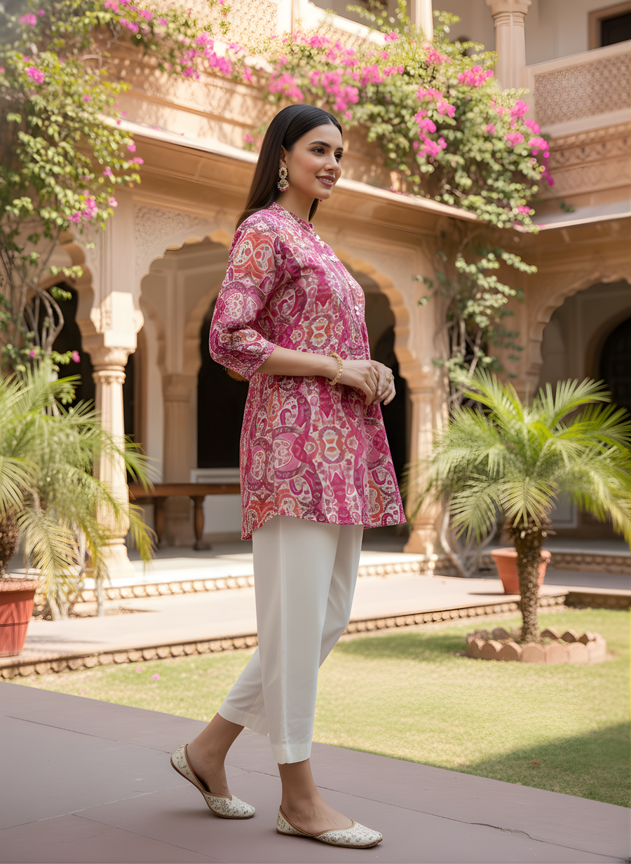 Aaronee Summer Wear Pink Cotton Kurti