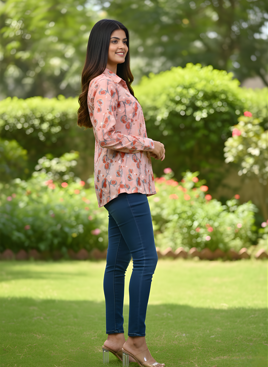 Latest Pink Foil Print Stylish Shirts for Women