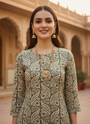 Aaronee Daily Wear Black Beige Cotton Kurti