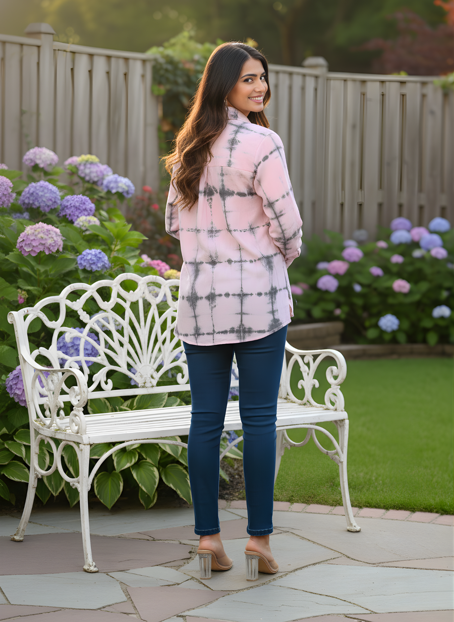 Pink Tye and Dye Shirts for Women in Indo-Western Style