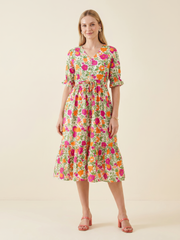 Aaronee multicolor floral printed cotton midi dress for women