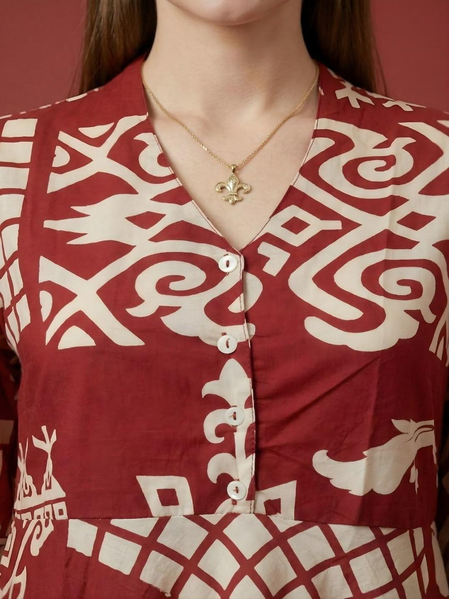 Contemporary ethnic printed premium cotton dress