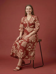 Three-quarter sleeve cotton midi dress for women