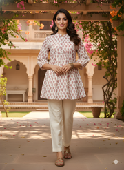 Aaronee White & Pink Pure Cotton Floral Printed Top