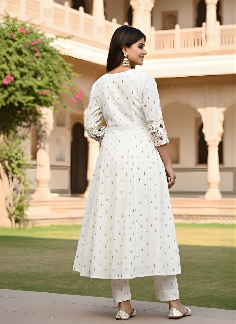 White Anarkali Kurta Set for Women: Pure Simplicity in Cotton