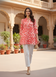 Aaronee Women’s Red Cotton Printed Top