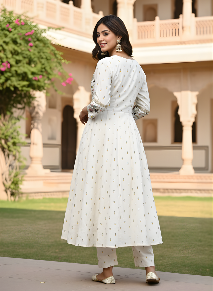 White Anarkali Kurta Set for Women: Pure Simplicity in Cotton
