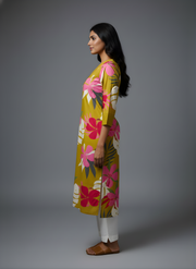 Mustard Yellow Pure Cotton Floral Printed Kurta for Women – Stylish Daily Wear by Aaronee