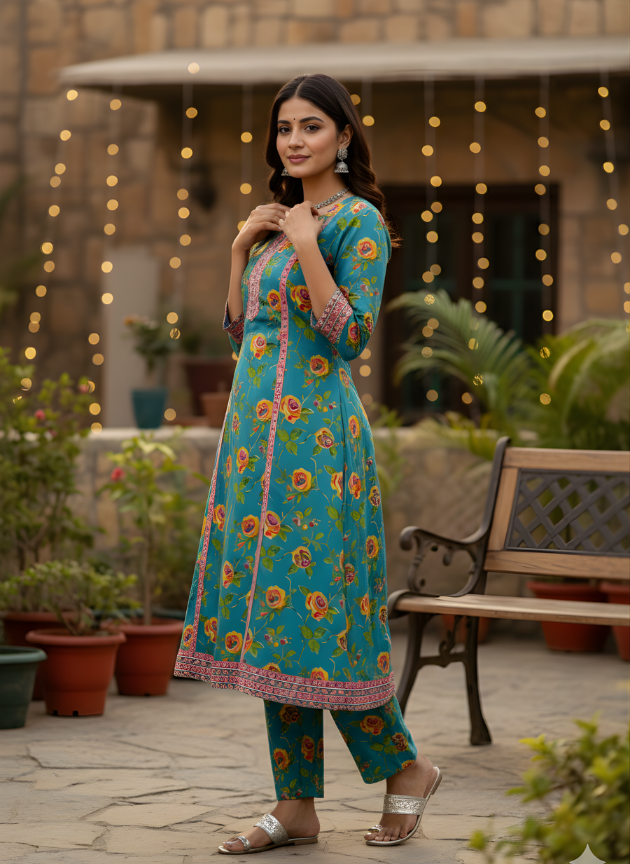 Elegant floral kurta pant set by Aaronee