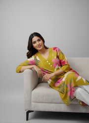 Mustard Yellow Pure Cotton Floral Printed Kurta for Women – Stylish Daily Wear by Aaronee