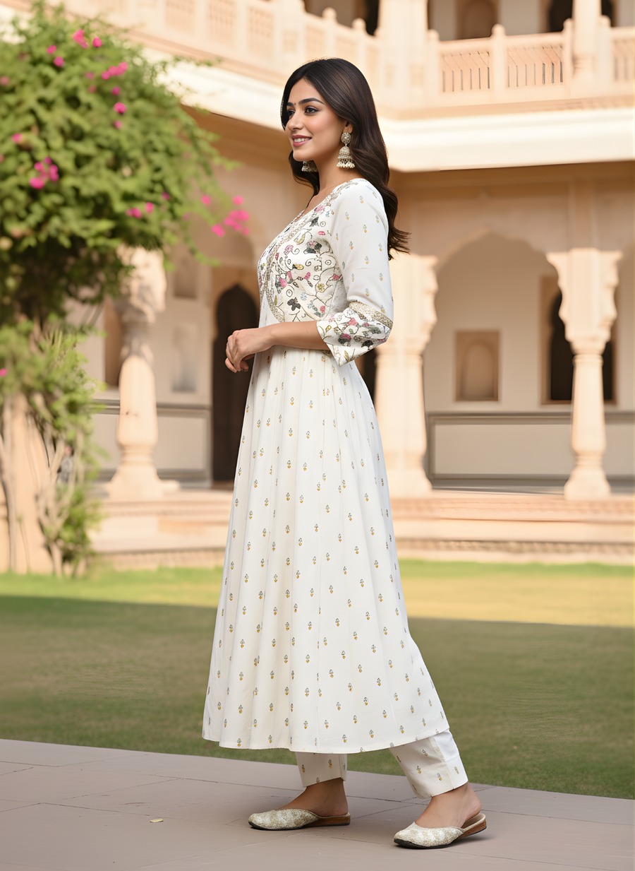 White Anarkali Kurta Set for Women: Pure Simplicity in Cotton