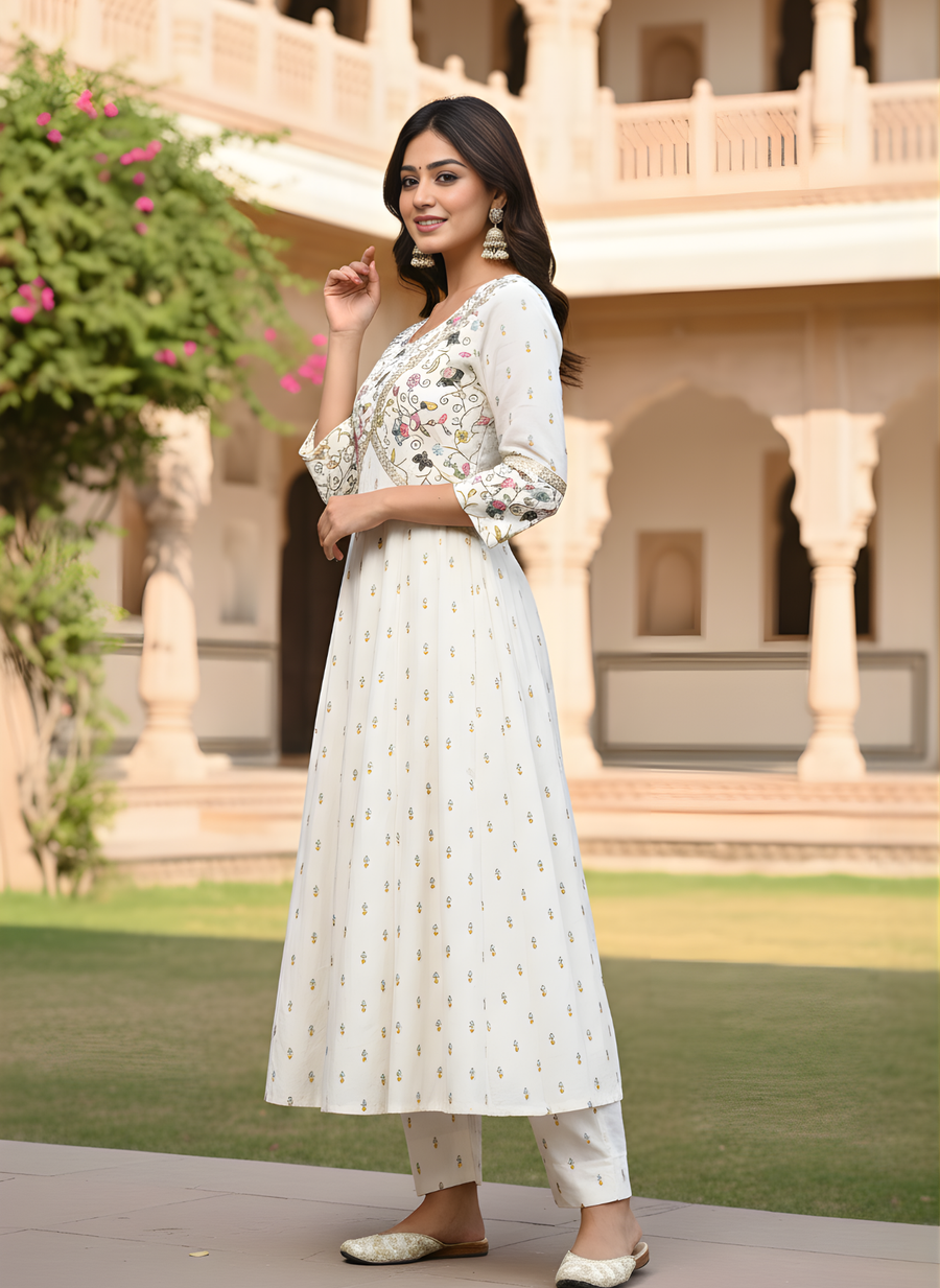 White Anarkali Kurta Set for Women: Pure Simplicity in Cotton