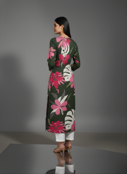 Green Pure Cotton Floral Printed Kurta for Women – Elegant Daily Wear by Aaronee