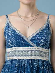 Elegant empire waist blue cotton midi dress