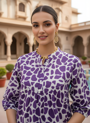 Aaronee Purple Pure Cotton Abstract Printed Short Kurti Top for Women | Trendy Daily Wear