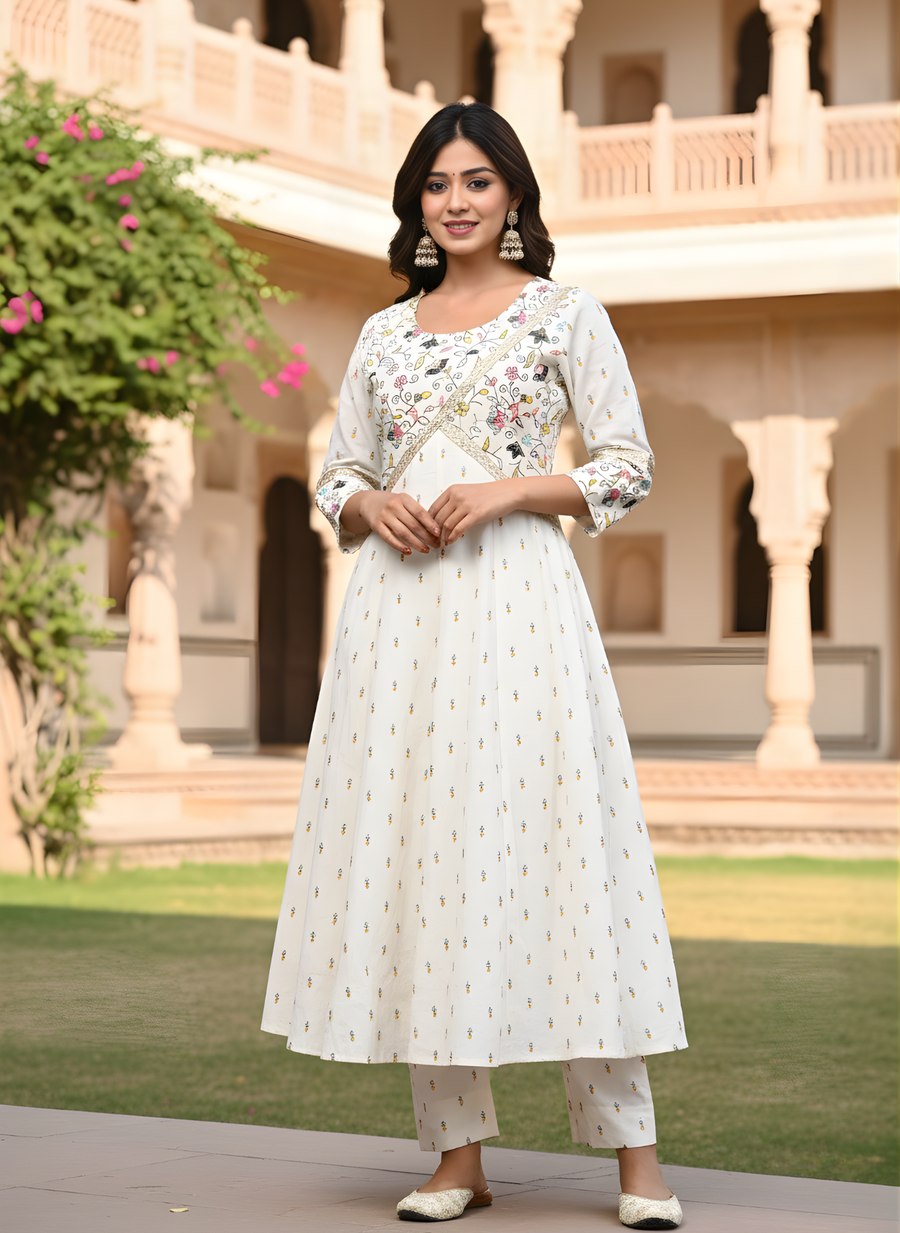 White Anarkali Kurta Set for Women: Pure Simplicity in Cotton