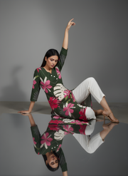 Green Pure Cotton Floral Printed Kurta for Women – Elegant Daily Wear by Aaronee